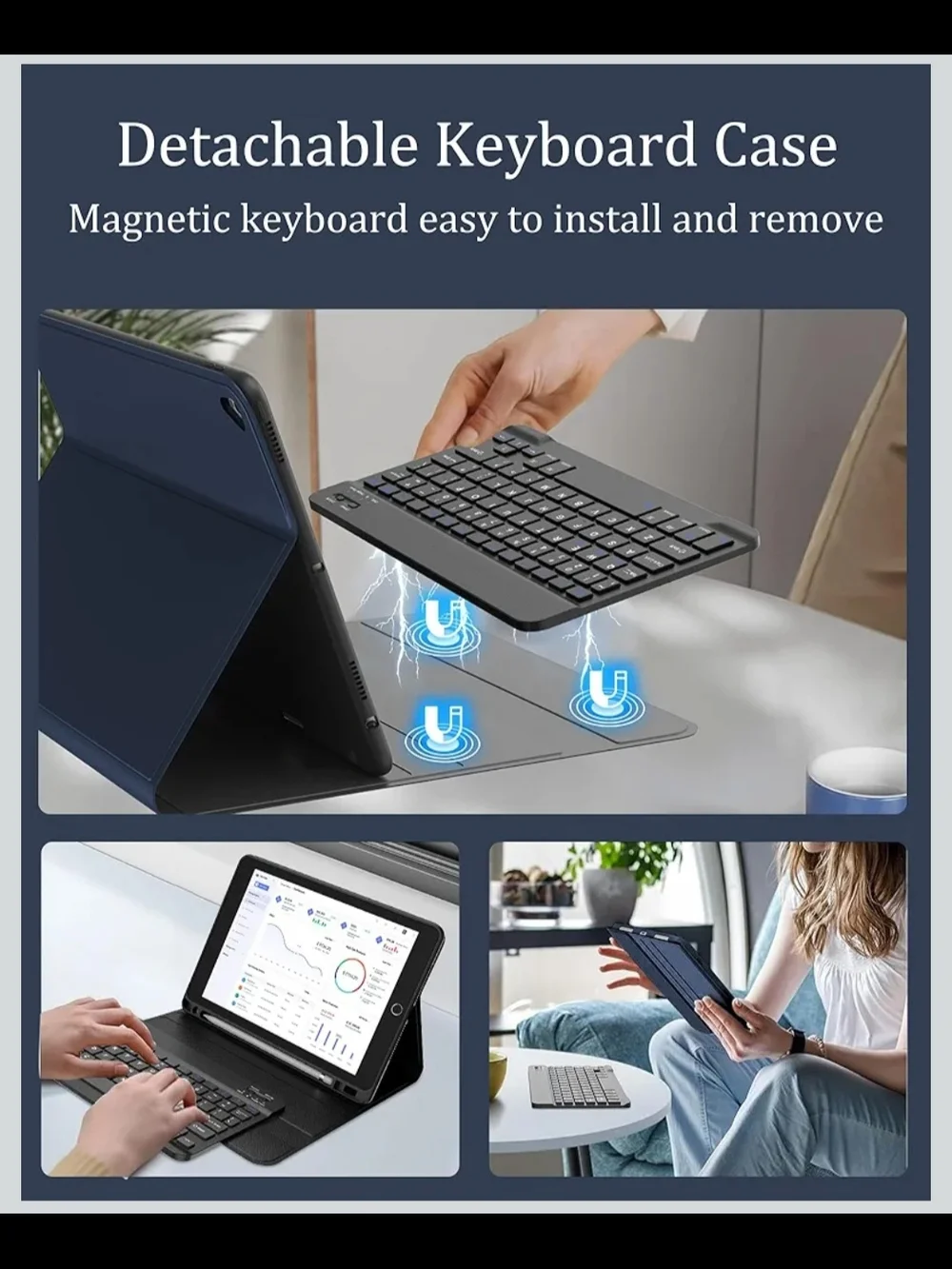 iPad 9th Generation Case with Keyboard 10.2 inch, Magnetic Detachable Wireless